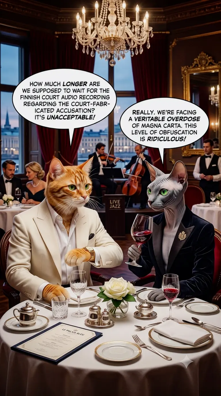 Elegant cats dining in a luxury restaurant, digital art illustration, sophisticated 3D character design, premium dining atmosphere.